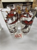 Vintage Pheasant Dog Hunting Glasses Set of 5