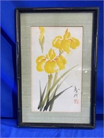 Framed Oriental Yellow Iris, Signed