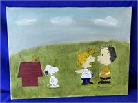 Snoopy, Charlie Brown Oil On Canvas Signed