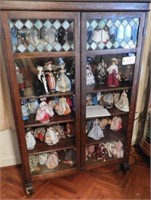 Antique Oak two door leaded glass bookcase with