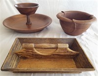 Vintage Wood Caddy & Tiered Serving Tray (3)