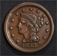 1853 LARGE CENT, XF