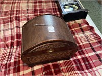 Vtg Wood and Wicker Storage Box and Contents