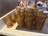 Indiana glass amber cubist stemware