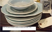 stack of dinnerware marked Harkerware USA