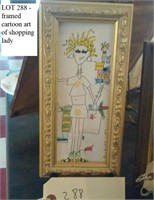 art - framed cartoon of shopping lady