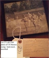 old 1949 photo of US Marines racing w inscription