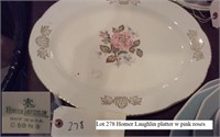 lg porcelain platter w roses signed Homer Laughlin