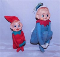 Two 1950's Christmas knee hugger pixie elves,