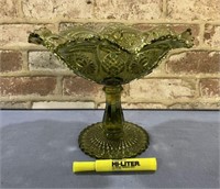 LARGE GREEN GLASS PEDESTAL BOWL