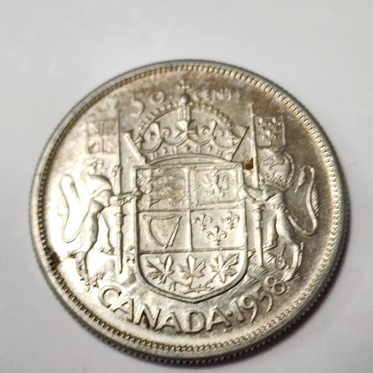 1958 Silver Canadian 50 Cent Coin