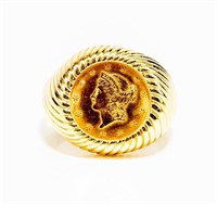 Jewelry 1853 Liberty Head Gold Dollar Ring