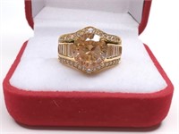 Sterling Silver Gold Tone Champagne CZ Ring