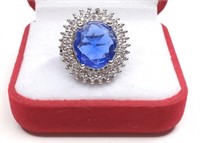 Sterling Silver Blue Sapphire & CZ Accent Ring