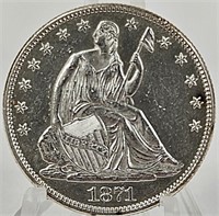AU/MS 1871 U.S. Seated Liberty Silver Half Dollar