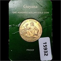 1977 Guyana .0897oz Gold $100 GEM PROOF