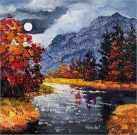 “Moonlight Creek”14x14"Original Painting-Antanenka