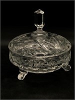 Vintage Crystal 3-Footed Jar with Lid. (8 x 8