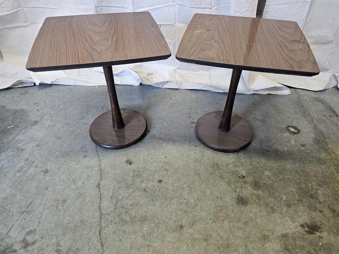 Pair Square Side Tables w/ Round Bottoms