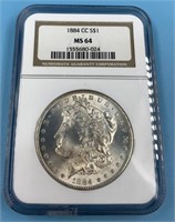 NGC Graded, MS 64, Morgan silver dollar   1884 CC