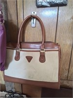 Brown and white Guess leather purse