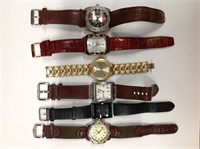 6 Men's Watches; stainless steel and gold tone;