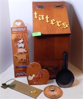 Wooden tater box, folk art country wall hanging,