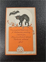 Antique Hallowe'en Greeting Postcard- Black Cat