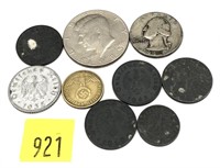 Lot, US and German coins with silver, 9 pcs.