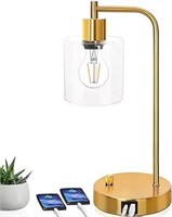 Gold Industrial Table Lamp with 2 USB Ports, Kiamp