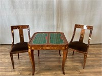 Italian Marquetry Inlay Game Table w/2 Chairs Wear