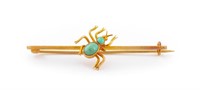 Antique 15K Yellow Gold Turquoise Spider Pin