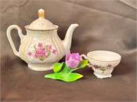 Vintage Norcrest Lilac Design teapot, cup, flower