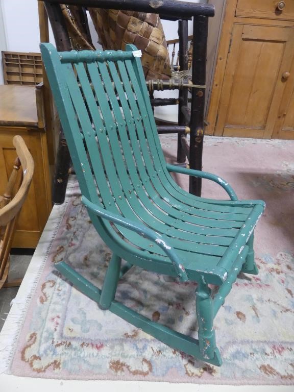 ANTIQUE CHILD'S PAINTED GREEN ROCKER