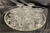 FANCY CLEAR GLASS SERVING TRAY &  DESSERT DISHES