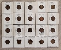 (20) Lincoln Head Wheat Cents 1910-1958
