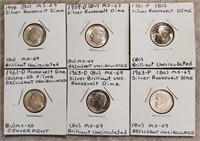 (6) 1946-63 Roosevelt Silver Dimes