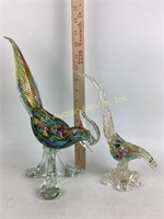 (2) Mid Century Murano art glass bird sculptures