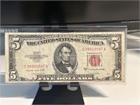 1953 Series B Red Seal Five Dollar Bill