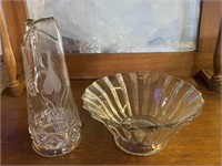 Glass Pitcher & Ruffled Bowl