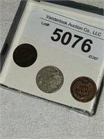 Buffalo Nickel & 2 Indian Head Pennies - 1887 &