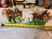 2 Vintage Ceramic Horse Bookends