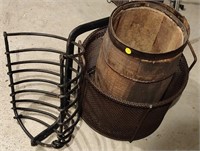 Hay Basket, Nail Keg, & Metal Strainer