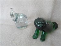 hand blown frog and elephant