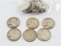20 Silver Washington quarters, various dates, and