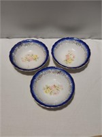 Vintage Bowls with Blue Trim & Roses (3)
