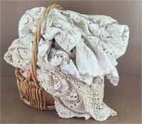 Basket of Doilies & Table Cloth