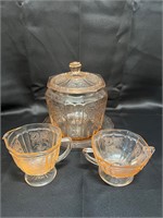 3 Piece Set of Pink Depression Glass