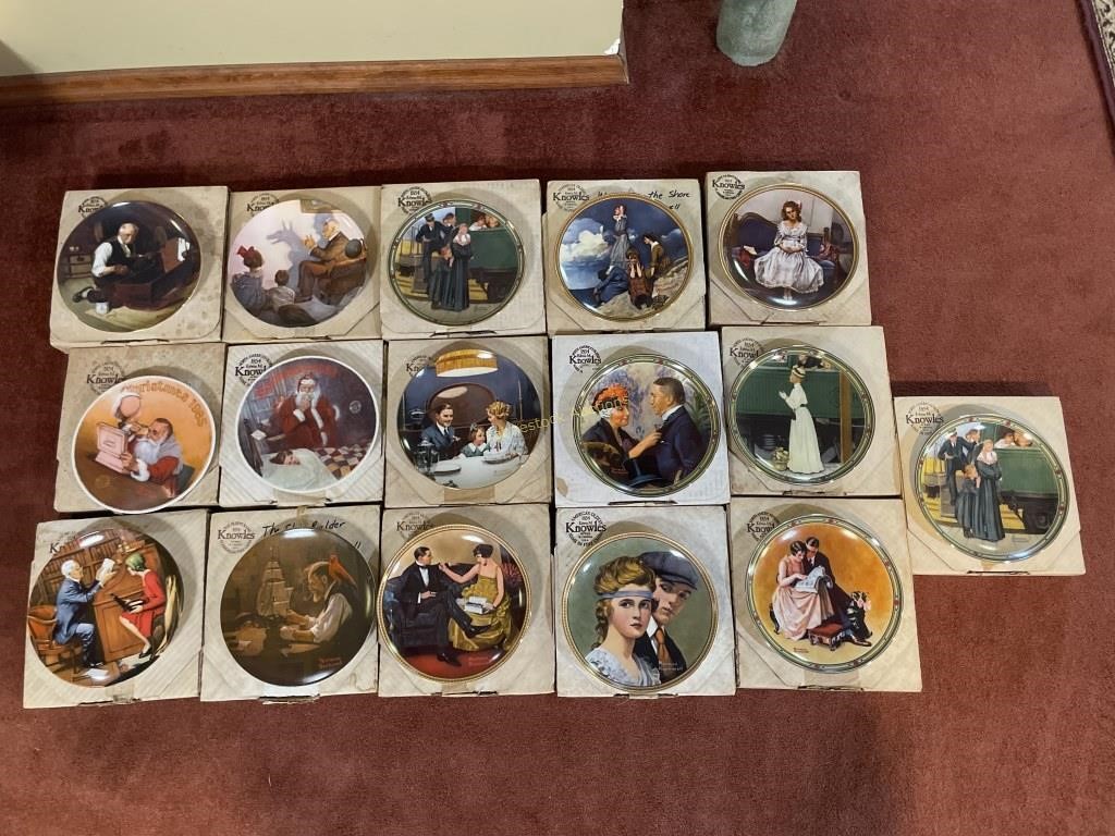 16 Norman Rockwell plates with boxes