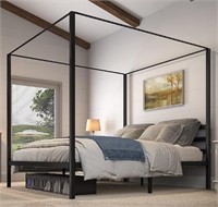 YITAHOME Metal Four Poster Canopy Bed, Black, King